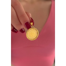 Fiyonk Kuyumculuk 14 Ayar Altın Dorika Top Detaylı Çeyrek Altınlı Kolye Ucu 001