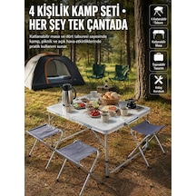 Katlanabilir Kamp Masası Ve 4 Tabure Seti Taşınabilir Alüminyum Gövdeli Piknik Masası - Lisinya Çok Renkli