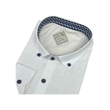 Slim Fit Pamuklu Uzun Kollu Cepsiz Spor Gömlek Slim Fit Kalıp Ekru