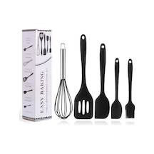 5 Parça Siyah Silikon Spatula Seti Yanmaz, Yapışmaz Ve Isıya Dayanıklı 0