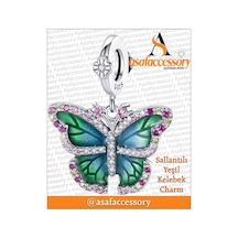 Sallantılı Yeşil Kelebek Charm Asafaccessory Gümüş