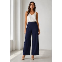 Bihan Store Kadın Rahat Kesim Beli Lastikli Bol Paça Pantolon Y26-1603-lacivert