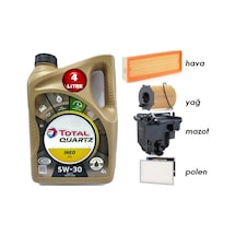 Total Quartz Ineo Ecs 5W-30 Motor Yağı 4 L + Peugeot 407 1.6 Dizel Yağ Bakım Seti