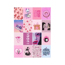 Aesthetic Pembe Figürler Çoklu 16'lı Sticker Seti Diğer