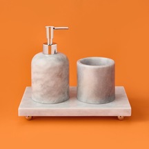 Bath 3'lü Mermer Banyo Seti - Gri Çok renkli