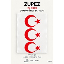 Baskı 29 Ekim Cumhuriyet Bayramı Üçlü Ay Yıldız Transfer Filmi 19x25 Cm - 931664251