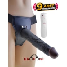 Erofoni Ultra Süper Realistik 9 Mod Titreşimli 22 Cm Belden Bağlamalı Strapon Giyilebilir Siyah Zenci Takma Dildo Penis
