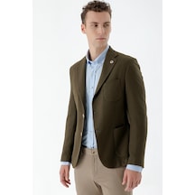 Morven Erkek Haki Dokuma Slim Fit Torba Cep Mono Yaka Spor Ceket Haki