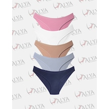 Alya Underwear Kadın Külot, Renkli Pamuklu Slip Külotlar Bikini Kesim 5'li Paket Çok Renkli Çok Renkli P04