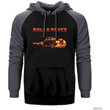 Rolls Royce In Fire Gri Reglan Kol Kapşonlu Sweatshirt Gri