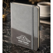 Bk Gift Kişiye Özel Gri Termo Deri Defter -15, Kartvizit Bölmeli, Çizgili Ivory Kağıt Kobitmeyencom36068 Bk Gift
