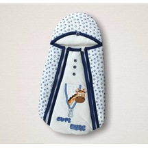 Yenidoğan Zürafa Nakışlı Çift Fermuarlı Erkek Kundak Bebek Battaniyesi Mavi Çok Renkli