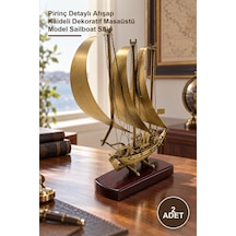 2 Adet Yelkenli Gemi Maketi Pirinç Detaylı Ahşap Kaideli Dekoratif Masaüstü Model Sailboat Ship