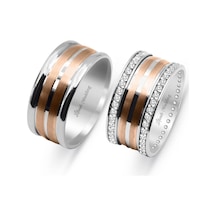 Lilarote Çift Rose Çizgi Çift Alyans 14 Ayar