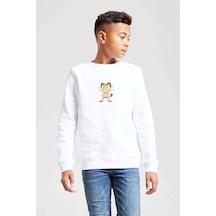Tshirthane Pokemon Miyav Bıyık Miyav Go Ash Baskılı Unisex Çocuk Beyaz Swea Beyaz