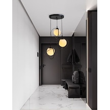 Dünya 3 Lu Tepsi Glop Beyaz Rengi Camlı Siyah Avize. Salon, Mutfa 1 Adet