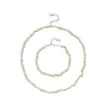 5,5 Mm Bahreyn İnci Kolye Bileklik İkili Set 40 Cm / Beyaz Gümüş