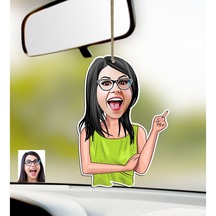 Kişiye Özel Bayan Karikatürlü Ahşap Araba Dikiz Ayna Süsü-19