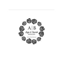 Dolu Gül Çerçeveli Yuvarlak Mühür Kına Nişan Düğün 3x3 Cm Özel Etiket / 50 Adet Sticker Beyaz