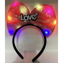Led Işıklı 3 Farklı Fonksiyonda Yanan Gümüş Love Yazılı Fuşya Pembe Fiyonk Taç 20x17 Cm Standart