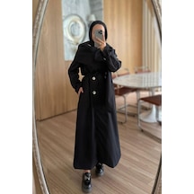 Ka Hijab Şal Detay Maxi Boy Trençkot - Siyah