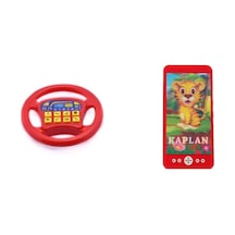 Pilli Işıklı Sesli 3d Kaplan Oyuncak Telefon + Pilli Türkçe Konuşan Kırmızı Direksiyon Oyuncak 2ın1