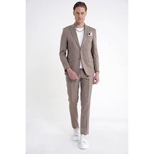Efor Slim Fit Mono Yaka %97 Tencel Kumaş Çift Yırtmaç Esnek Bej Takım Elbise Tk 941