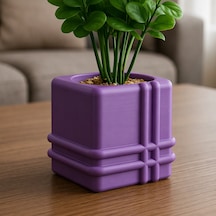 3d Baskı Square Planter - Izgara Desenli Küp Saksı-mor