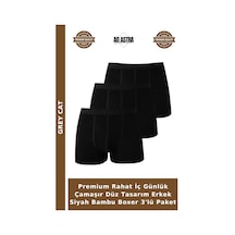 Grey Cat Premium Rahat İç Günlük Çamaşır Düz Tasarım Erkek Siyah Bambu Boxer 3'lü Paket