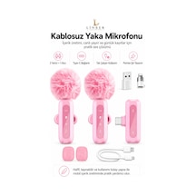 Pembe Kablosuz Yaka Mikrofonu 2.4g Type-c / Lightning Uyumlu Gürültü Azaltmalı Mini Vlog Canlı Yayın Röportaj Mikrofonu