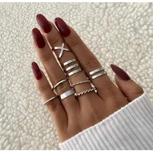 Girift Vintage Charm 8 Adet Metal Detaylı Çoklu Eklem Ve Yüzük Seti Gri