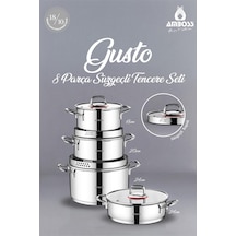 Gusto 8 Parça Paslanmaz Çelik Süzgeçli Tencere Seti Gri
