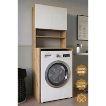 Teta Home Çamaşır Makinesi Dolabı + Kapaklı Kiler Dolabı Atlantik Çam - Beyaz