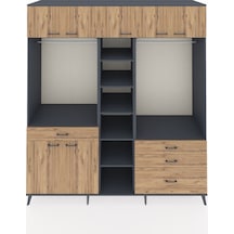 Kronos Dolap 11 Raflı 4 Çekmeceli 2 Askılı 220x59x243 Antrasit-çam/çam Atlas Çam/atlas Çam