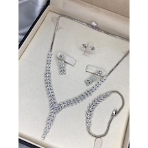 Kadın Gümüş Set - Bengi Zirconia Taşlı Su Yolu Set • Işıklı Kutuda • Düğün • Nişan • Gelin Seti