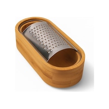 Ahşap Bambu Hazneli, Yatay Oval Metal Bombeli, Çok Amaçlı İnce Rende, 7 X 15,5 Cm, Peynir, Sarımsak, Sebze, Çikol Çok Renkli
