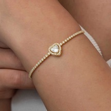 Gümüş Gold Kalpli Su Yolu Bileklik Çok Renkli