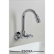 360 Oynar Başlıklı Baston Borulu Duvardan Tek Su Mutfak - Banyo Ve Lavabo Bataryası Krom