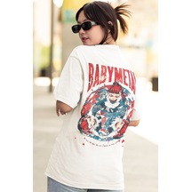 Sevbano Baby Metal Rock Metal Müzik Grubu Sırt Baskılı Unisex Oversize Ti Beyaz