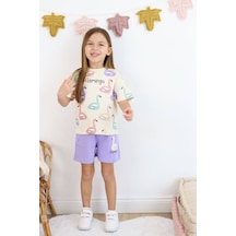 Mnk Baby & Kids Baskılı Kız Çocuk Tişört Şort Takım M00730 Mor