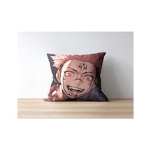 Jujutsu Kaisen Ryomen Sukuna Desenli Kare Yastık Kılıfı Krem Kahve