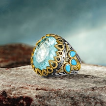 925 Ayar Gümüş Mavi Paraiba Taşlı Erkek Yüzük Gümüş
