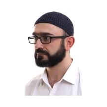 Lacivert Orlon Kışlık Namaz Takkesi Baklava Desenli Takke Lacivert