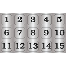 Kapı, Masa, Dolap Numarası Metal Yapışkanlı Gümüş Rengi 1-15