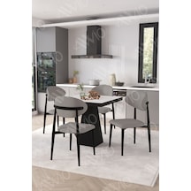 Avvio Marven Siyah Polo Metal Sandalye 90x90 Kare Yemek Masası Mutfak Masası Masa Sandalye Takımı Beyaz