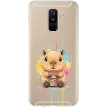 Samsung Galaxy A6 Plus 2018 İle Uyumlu Splash Kapibara Tasarımlı Şeffaf Silikon Kılıf Şeffaf