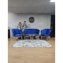 Zafir Gold Kaplama Tel Ayak Papatya Çay Seti Koltuk Takımı , Balkon, Salon, Ofis, Cafe Koltuk Takımı Mavi