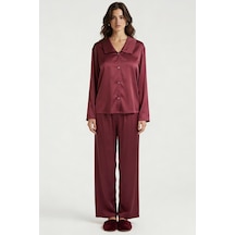 Amoris Bordo Uzun Saten Pijama Takımı