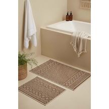 İskandinav Desen 2 Li Banyo & Klozet Paspas Takımı Kahverengi