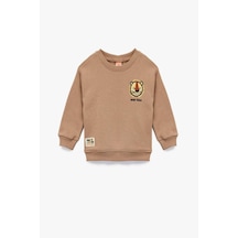 Koton Erkek Bebek Bisiklet Yaka Uzun Kollu Şardonlu Aslan Baskılı Sweatshirt Kahve